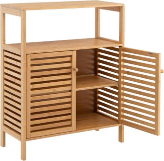 Costway Costway - Armario De Ba&ntilde;o De Bamb&uacute;, 64 X 27,5 X 80 Cm, Organizador De Almacenamiento Independiente Con Estante Abierto Y Puertas Dobles, Estante Extra