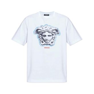 Versace T-Shirts, male, White, S, Printed Cotton-Jersey Regular T-Shirt