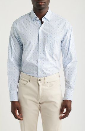 Tommy Bahama Sarasota Stretch Island Medallion IslandZone Button-Up Shirt in Blue Lapis at Nordstrom, Size Xx-Large