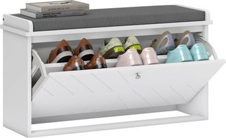 OEM Mueble Zapatero Con Banco Con Estantes Ajustables Y Coj&iacute;n Acolchado Para 8 Pares De Zapatos 80x26x48 Cm Blanco