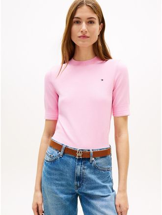 Tommy Hilfiger Womens Short-Sleeve Crewneck Sweater - Pink - XL