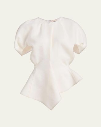 Khaite Rumi Puff-Sleeve Asymmetric Peplum Top