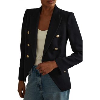 Reiss Tally Double Breasted Wool Blend Blazer in Navy at Nordstrom Rack, Size 6