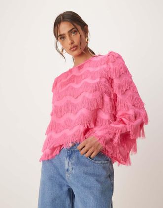 Vero Moda Blusa rosa testurizzata con maniche scampanate