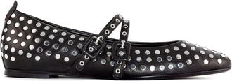 Halmanera Studded Zwarte Leren Ballerina Schoenen - Dames - Ballerinas - Zwart - 38 EU - Schoenen