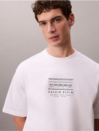 Calvin Klein Jeans Calvin Klein Mens New York Office Logo Graphic Relaxed T-Shirt - Open White - 2XL