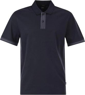 HUGO BOSS Polo shirt van katoen met contrasterende bies - Heren - Polos - Blauw - M - Katoen - Tops
