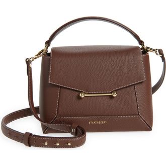 Strathberry Mosaic Leather Top Handle Bag in Chocolate - Vanilla Stitch at Nordstrom