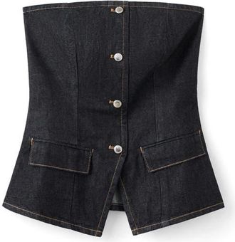 Mango Clemence Denim Bustier Top in Open Blue at Nordstrom, Size X-Small