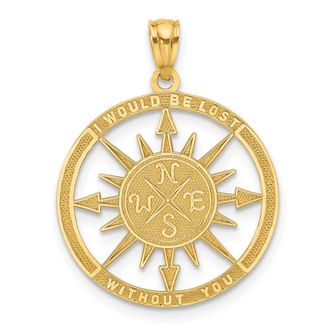 Diamond2Deal 14k Yellow Gold Satin Polished Lost Without You Compass Pendant