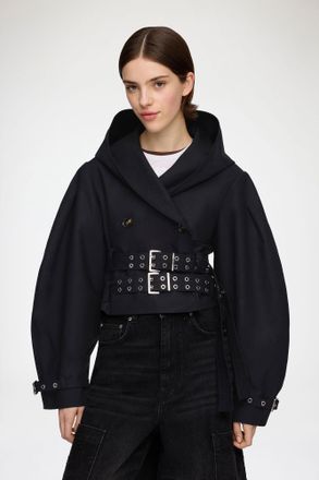 Ganni Black Trench Jacket in Double Cotton - Size 32 Organic