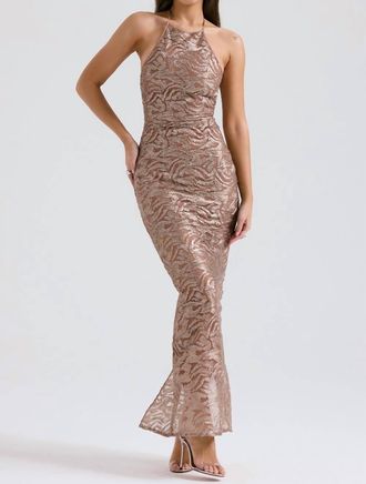 House of CB Giada Embroidered Sequin Gown In Rose Gold