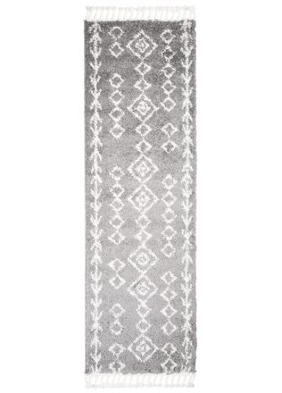 Tapiso Alfombra de pasillo gris crema &eacute;tnico azteca flecos 100x400