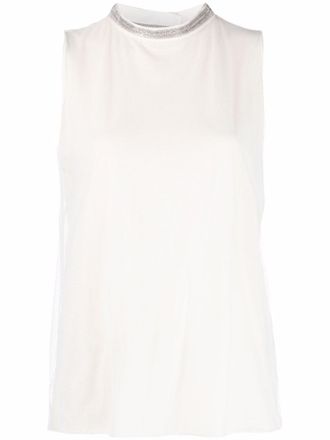 Fabiana Filippi rhinestone-embellished high-neck top - White