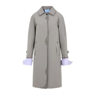 Prada Bonded Poplin Jas met Devor&eacute;-effect - Dames - Mantels - Beige - Maat: S Katoen