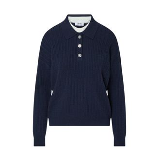 Liu Jo Gebreide Polo met Sierknopen - Dames - Tops - Blauw - Maat: L Wol
