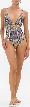 Camilla High Triangle One Piece With Front Trim In Basked In Baroque