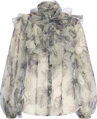 Maison Common Printed Organza Blouse With Ruffles in Mint at Nordstrom, Size 42