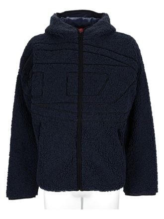 Diesel Black Plush Hooded Polyester Sports Jacket