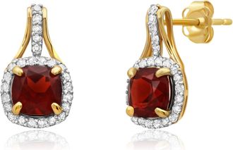 MAX + STONE 10k Yellow or White Gold Cushion Cut Gemstone Drop Earrings with Diamond Accent