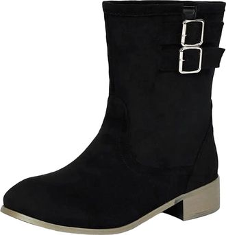Generic Womens Leisure Ankle Boots Round Toe Med Chunky Heel Slip On Design With A Decorative Buckle Casual Daily Booties