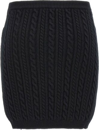 Alessandra Rich Cable-Knit Wool Skirt - Black