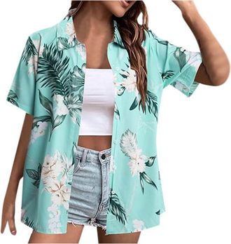 Generic Womens Hawaiian Shirts for Women Print-Hawaiian Pineapple Flowers Blouse Shirt Leaves Blouses Ladies Shirts Womens Plus T-Shirt Girls