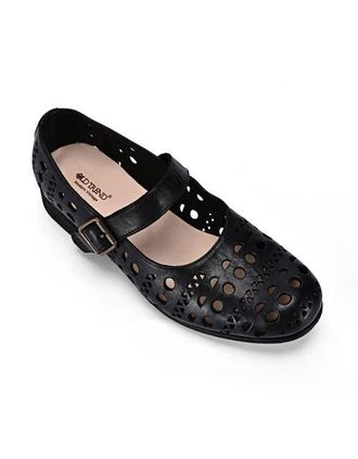 OLD TREND Retro Genuine Leather Breathable Cutout Mary Jane Flat in Black at Nordstrom, Size 5.5