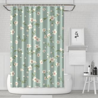 OEM Cortina De Ducha Pioneer Flower Con Estampado Floral, 182 Cm X 182 Cm, Juego De Cortina De Ducha Para Ba&ntilde;o Con 12 Ganchos, Impermeable Y Lavable