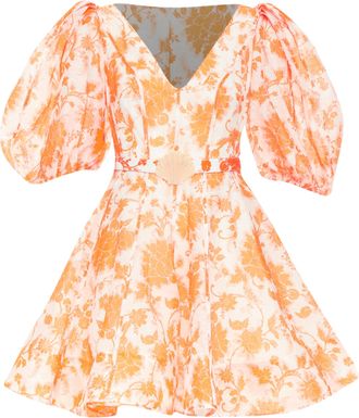 Zimmermann Postcard Orange Silk Floral Puff Sleeve Dress