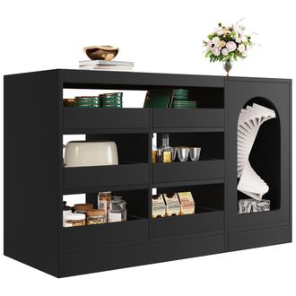 STILVORA Aparador Con 6 Cajones Y Led, En Mdf, Negro, Para Sal&oacute;n Comedor O Dormitorio, 120 X 40 X 75 Cm
