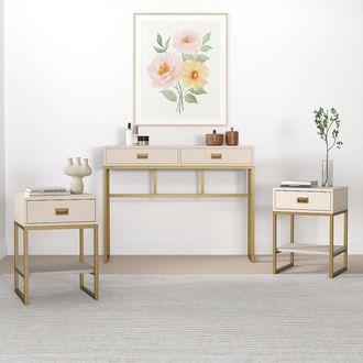 Melody Maison Large 2 Drawer Dressing Table & Pair Of Bedside Tables - Elle Stone Range in Beige