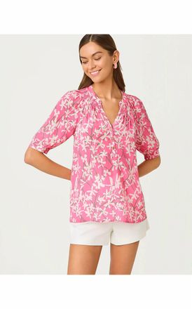 Lilly Pulitzer Elsa Short Sleeve Silk Top In Confetti Pink Liza