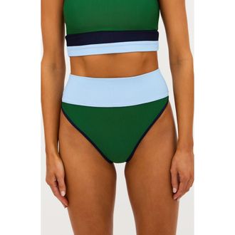 Beach Riot Emmy High Waist Rib Bikini Bottoms in Ivy Colorblock at Nordstrom Rack, Size X-Small