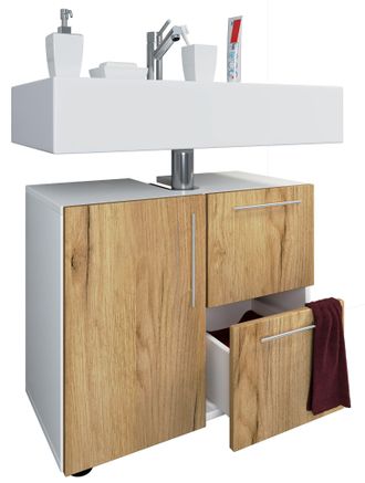 VCM Gabinete De Lavabo De Madera Vcm Gabinete De Ba&ntilde;o Dimensiones: Al. 51 X An. 61 X T. 32 Cm 1 Puerta Giratoria 2 Cajones Grandes Muebles Modernos De Ba&ntilde;