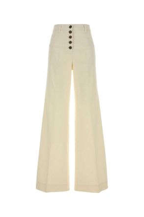 Etro Etro Ivory Stretch Cotton Wide Leg Pant