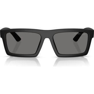 Prada 58mm Polarized Rectangular Sunglasses in Matte Black at Nordstrom