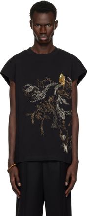 DRIES VAN NOTEN | HUIN PRINTED T-SHIRT BLACK 半袖Tシャツ 黑 Dries Van Noten: Black Printed T-Shirts now up to −57