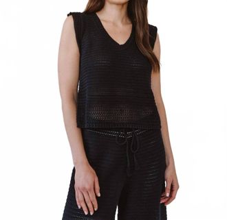 Bella Dahl V-Neck Crochet Top In Black