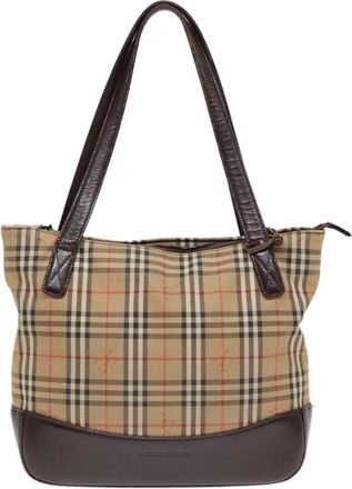 Burberry Pre-owned Tote Bags, female, Beige, Size: ONE SIZE Pre-owned Vintage Haymarket Check Tote Bag