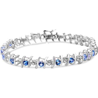 House of Brilliance 925 Sterling Silver Lab-Grown Birthstone and 1/6 Cttw Diamond Tennis Bracelet in Blue Aquamarine at Nordstrom