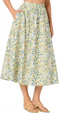 Astr Wylda Woven A-Line Midi Skirt In Blue Green Multi Floral