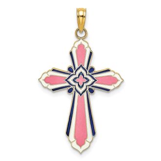 Diamond2Deal 14k Yellow Gold Enameled Reversible Same on Both Sides Cross Charm Pendant