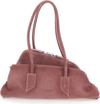 The Attico La Passeggiata Small Pink Shoulder Bag With Two Top Handles In Suede Woman