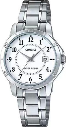 Casio Womens Silver Bracelet Watch with White Dial and Date - LTP-V004D-7BUDF