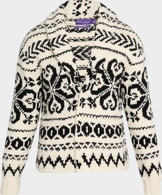 Ralph Lauren Purple Label Mens Cashmere Intarsia Fair Isle Shawl Cardigan