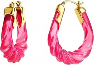 Gold & Honey Womens Rope Twist Oval Lucite Birthstone Hoop Earrings In October - Pink Tourmaline