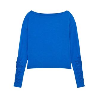 Patrizia Pepe Patrizia Pepe, Long Sleeve Tops, female, Blue, Size: XS Asymmetric Neck Long Sleeve T-shirt
