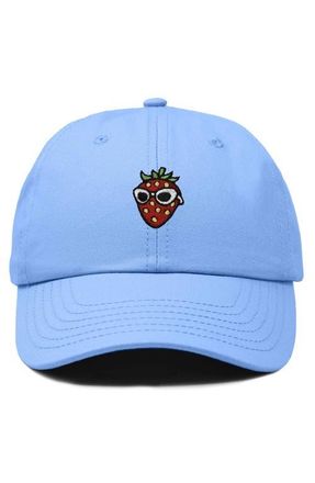 Dalix Strawberry Embroidered Casual Cap in Light Blue at Nordstrom