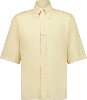 Christophe Lemaire Short Sleeve Shirt in Washed Cotton Muslin - Heren - Korte mouwen Overhemden - Geel - S - Katoen - Overhemden